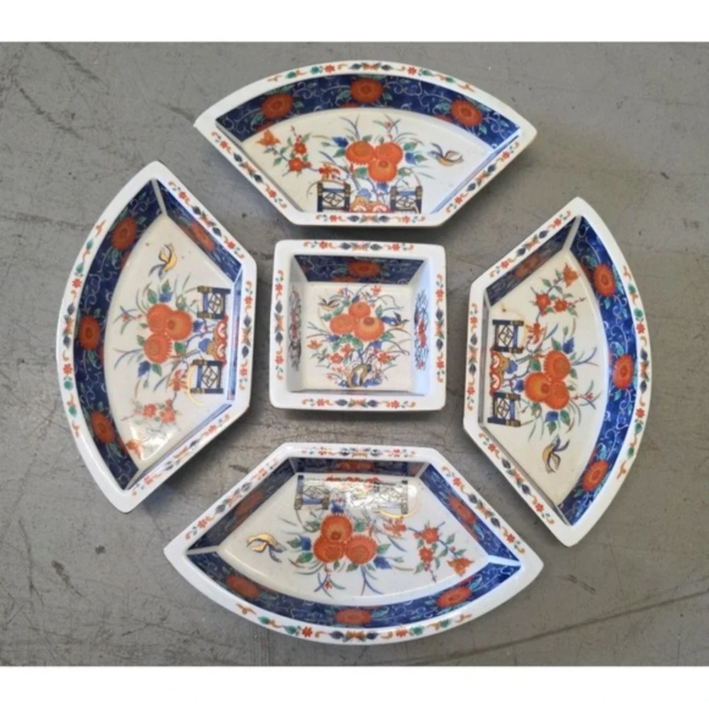 Japanese Imari Style 5 Section Ceramic Porcelain Lazy Susan Carousel‎ Tray 14.5